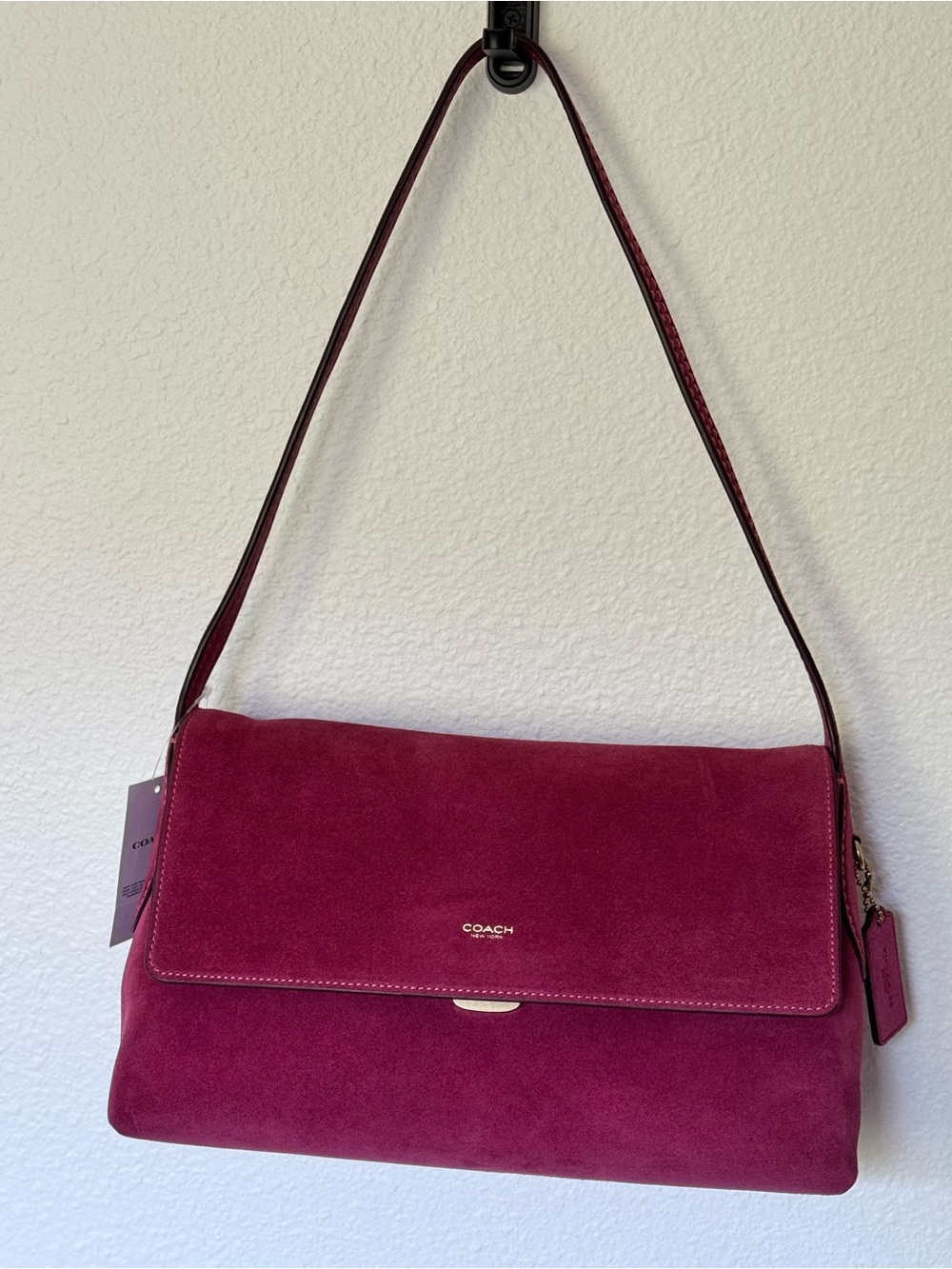 NWT Coach Chelsea 30 Suede Shoulder Bag - DARK FUCHSIA (CEB52)